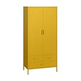 skølm Kleiderschrank Atria, Metallkleiderschrank mit 2 Türen und 3 Schubladen, Metallschrank 4 Fächer und Kleiderstange, Schrank Senfgelb 170x80x45 cm (HxBxT)