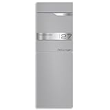 Metzler Standbriefkasten freistehend in RAL 9007 Graualuminium aus Stahl mit Zeitungsfach - personalisiertes Namensschild aus rostfreiem V4A Edelstahl | Witterungsbeständig | Alves