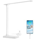 Lepro Schreibtischlampe, LED Tischlampe 15W, 655LM Tischleuchte 3 Farben und 5 Helligkeitsstufen Dimmbar mit USB-Anschluss, Schreibtischleuchte Augenschutz, Leselicht für Zimmer Büro, Weiß
