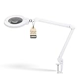 Lumeno 8243PRO LED Lupenleuchte mit großer 177 mm Echtglaslinse, dimmbar mit Segementschaltung und robustem Metallgehäuse ideal als Lesehilfe für Handarbeit, Praxis Fußpflege, 3 Dioptrien