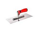 ASKON Zahnglättekelle - Traufel - Glättescheibe - Glättekelle rostfrei, mit verstellbarem 2K–Softgriff, Zahnkelle mit Aluminiumstütze, Blattstärke 0,7 mm, 2-seitig gezahnt (10 x 10 mm)