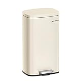 SONGMICS Mülleimer Küche, 30 Liter, Abfalleimer, Treteimer, mit Deckel, Softclose, Fußpedal, Stahl, Inneneimer, sandbeige LTB03A02