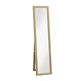 HOMCOM Standspiegel, Ganzkörperspiegel mit Ständer, freistehender Wandspiegel, Ankleidespiegel, Garderobenspiegel für Schlafzimmer, Flur, Alu, Eiche, 37 x 157 cm