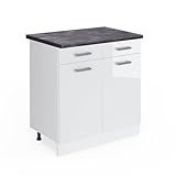 Vicco Küchenunterschrank R-Line, Weiß Hochglanz/Weiß, 80 cm, AP Anthrazit