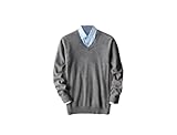 Hamthuit Klassischer Herren-Pullover, V-Ausschnitt, warm, lässig, schmale Passform, gerippter Pullover, V-Ausschnitt, Dunkelgrau, L