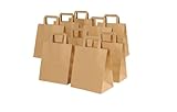 Lauroo 50 Stück Papiertragetaschen Braun | Geschenktüten & Einkaufstüten | 28x17x28 cm | Tragetaschen aus Kraftpapier mit Henkel | Papiertüten für Take Away, Gastronomie, Handel & Events