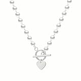925 Sterling Silber Gothic Kreuz Perlen Rocker Halsketten für Damen Herren Dicke Kette Weiche Herzform Halskette – Vintage Charm Verschluss