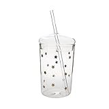 Veemoon Großvolumiger Trinkbecher aus Hochwertigem Borosilikatglas Transparentes Saftglas mit Trinkhalm Bruchfest Lebensmittelecht Vielseitig für Kaffee Tee Smoothies