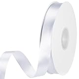 Auauraintt 100m Schleifenband, 20mm Geschenkband, Stoffband für Kleid Hochzeit, Satinband Dekoband Stoffband für Geschenkverpackung Brautstrauß Basteln Geburtstag Hochzeit Taufe (White)