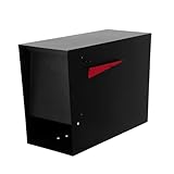 Ilyapa Schwarze moderne Briefkästen für den Außenbereich mit Zeitungshalter, pulverbeschichteter Stahl, Metall, für den Außenbereich, wetterfest, korrosionsbeständige Edelstahlscharniere und