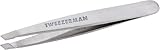 TWEEZERMAN Mini Pinzette (Handgeschliffene Schräge Spitzen, Augenbrauen zupfen, Profi-Qualität, Rostfreier Edelstahl), Silber
