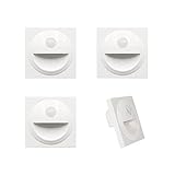Wandeinbauleuchte aussen LED Treppenlicht Wandleuchte mit Bewegungsmelder Quadratische LED Treppenbeleuchtung Stufenbeleuchtung Stufenleuchte, Aluminium, 230V 3W (weiß (für 60mm Schalterdose), 4er Set