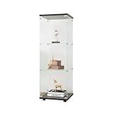 jeerbly Glasvitrine Standvitrine, Glasvitrine, eintürige Vitrinen für Wohnzimmer, Schlafzimmer, Büro, Standregal aus Glas, eintürige Vitrine aus gehärtetem Glas, (Schwarz Kein Licht, 3 Regale)