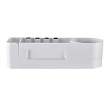 Angoily Selbstklebendes Drehbares Badezimmerregal aus Kunststoff Weiß mit Schwarzem Haken Wandmontage Platzsparender Bad Organizer für Shampoo und Seife