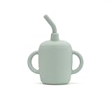 Mylo Straw Mug - Silikon Trinkbecher Baby Auslaufsicher mit Abnehmbarem Strohhalm, Deckel - Baby Trinklernbecher Ab 6 Monate - Mikrowellengeeigneter Toddler Cup, Schnabeltasse Baby (Grün)