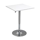 HOMCOM Bartisch Höhenverstellbar Stehtisch mit Drehbar Tischplatte, rutschfest Küchentisch für Wohnzimmer, Esszimmer, Weiß, 60 x 60 x 69-91 cm