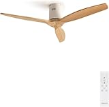 CREATE / WINDCALM/Deckenventilator Weiß Naturholzflügel mit Fernbedienung / 40W, Leise, Ø132 cm, 6 Geschwindigkeiten, Timer, DC-Motor, Sommer-Winterbetrieb