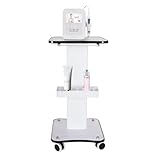 Rollwagen mit 2 Ablagen & Griff – Weißer Servierwagen aus Holz & Metall, mit 4 Rollen (2 Bremsen), Beauty Trolley für Kosmetikstudio, Friseursalon, Praxis, Spa & Haushalt