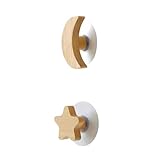 Mikikit 2 Stück Holz Wandhaken Stern und Mond Dekorative Garderobenhaken ohne Bohren Stabile Kleiderhaken für Kleidung Hüte Praktische Aufbewahrung im Flur und Wohnzimmer