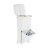 Susoso Küche Mülleimer, 45L Mülltrennsystem mit Doppelt zu öffnender Deckel und 4 Universal-Räder Recycling Schrank Doppeleimerdesign für Küchen 33.4x24.3x79.5cm Weiß