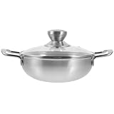KESYOO Tragbarer Edelstahl Wok 20cm mit Deckel Hitzebeständige Campingpfanne mit Doppelgriffen Rutschfest und Induktionsgeeignet für Outdoor Kochen