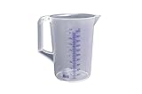 hünersdorff Messbecher 2l | Polypropylen (PP) | bruchsicher und spülmaschinengeeignet | geschlossener Griff | blaue Skala, Transparent+blau