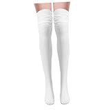OHPHCALL Extra Lange Overknee Kniestrümpfe für Damen Atmungsaktive Baumwolle Plus Schafthöhe Bequeme Oberschenkelstrümpfe für Sport Freizeit und Cosplay