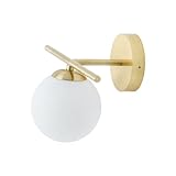 Licht-Erlebnisse Badezimmerleuchte in Messing Weiß IP44 B: 25 cm G9 Glas Metall Kugelschirm Modern Wandleuchte Wandlampe Bad Spiegel BITOV