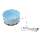 Parliky Beheizter Keramik Katzennapf 350 Ml mit USB Himmelblau Abnehmbar Thermowassernapf für Haustiere Stabiler Holzsockel Frostschutz für Außenbereich