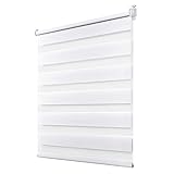 Deswell Doppelrollo Klemmfix ohne Bohren Weiß B105 x H130 cm (Stoffbreite 101cm) Rollos für Fenster ohne Bohren für Fenster mit Lichtdurchlässig & Verdunkelnd/Höhe Stufenlos Verstellbar