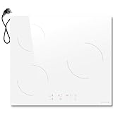 NOXTON Induktionskofeld mit Stecker, 3 Platten, 3500W, Autarkes Induktionskofeld 60 cm Eibau, Kochfeld 3 Platten mit Booster, Touch-Bedienung, Timer, Kindersicherung, Automatische Abschaltung white