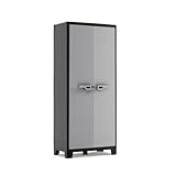 Keter Titan Kunststoffschrank, hoch, schwarz/grau, 80 x 44 x 182 cm, inkl. 4 Einlegeböden mit je 30kg Tragkraft, für drinnen und draußen, UV- und wasserbeständig, aus 70% recycelten Materialien