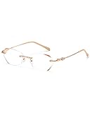 TERAISE Rahmenlose Lesebrille für Frauen mit Blauem Licht Blocking, Mode Diamantschnitt Rimless Brillen (1.0,Gold)