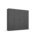 Rauch Möbel Voyager, Kleiderschrank für Schlafzimmer, Kinderzimmer, Jugendzimmer, Flur, 4-türig, 4 Schubladen, mit Zubehör Classic, Farbe Grau metallic, Schwarz, Breite 187cm