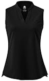 AjezMax Damen Tennis Golf Poloshirt Ärmellos Lauftop Atmungsaktiv Fitness Sport Tank Top mit V-Ausschnitt Schwarz Medium