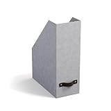 Bigso Box of Sweden ESTELLE Stehsammler für Zeitschriften, Magazine und Akten – praktischer Organizer aus Faserplatte und Papier in Leinenoptik – stabiler Zeitschriftenhalter mit Griff – hellgrau