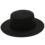 VASANA Modischer klassischer schwarzer Fedora-Hut aus Wollmischung mit breiter flacher Krempe, Church Derby Kappe, Pork Pie Hut, Jazz-Hut für Unisex Herren Damen, Hochzeit, Party, Talentshow