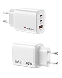 Verbatim Essentials GaN Charger 65W, 2 Ports USB-C Ladegerät PD 3.0, 1 Port USB-A QC 3.0, Schnellladegerät als Mehrfachstecker für Apple MacBook, Notebook, iPad, iPhone 15 - iPhone 17, Samsung, Weiss