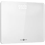 RunSTAR Digitale Personenwaage, hochpräzise Sensoren, 8 mm Sicherheitsglas, Tragkraft bis 250 kg, mit extragroßer Trittfläche und großem LCD-Display, Step-on-Technologie, Weiß