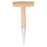 Veemoon Pflanzholz Pflanzwerkzeug mit Holzgriff Edelstahl Gartendibbler für Bodenlockerung Umpflanzen und Aussaat Handliches Gartenlochwerkzeug für Terrasse und Rasenpflege