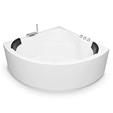 AQUADE Acryl Eckbadewanne 150x150 Modell: Koblenz - Weiß Badewanne Komplettset 150x150 - Badewanne mit Wannenfüßen + Wannenrandarmatur + Nackenkissen + Schürze