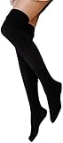 FGFD&OU Damen Overknee Socken Lange Strümpfe Strick Baumwolle Dicke Warme Überknie Kniestrümpfe Weihnachtssocken für Damen und Mädchen (Schwarz)