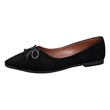 Ruiyete Ballerina Schuhe Damen Samt mit Fliege und Spitze, Flacher Boden, Freizeitschuhe Flache Schuhe Ballerinas Damen (Black, 39)