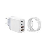 USB C Ladegerät mit Kabel, 4 Ports PD Netzteil Mehrfach Schnellladegerät mit USB-C+USB-A Power Adapter 40W Stecker für lPhone 17/16/15/14/13 Samsung Handys, Schnellladeblock Ladeladapter Ladestecker