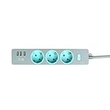 NEUVIELE Steckdosenleiste 3-Fach mit 3 USB und Schalter Dreiersteckdose 1.5M (4000W/16A) Mehrfachsteckdose mit Überstromschutz USB (Grey)