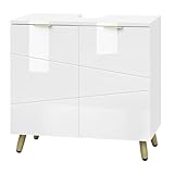 EUGAD Waschbeckenunterschrank, Unterschrank, Waschtischunterschrank, Badezimmerschrank, Badschrank, weiß Hochglanz, mit 2 Türen, Beinen, verstellbare Ablage, freistehend, 60x60x30 cm