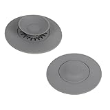 Oykrueats 2 Stück Universal Abflussstopfen Silikon, Grau, Flexibel mit Siebfunktion, Durchmesser 10.8 cm, für Waschbecken, Küchenspülen und Badewannen