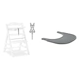 hauck Hochstuhl Alpha+ mit Alpha Click Tray Grey - Mitwachsender Holz Babyhochstuhl ab 6 Monate, inkl. Essbrett Alpha Click Tray - White