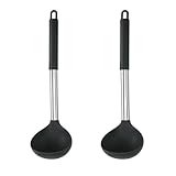 2 Stück Suppenkelle, Schöpflöffel, Soßenkelle Silikon Löffel Groß Suppenkelle Kochlöffel, Suppenkelle Mit Langem Und Ergonomischem Stiel für Küche Schöpfen Von Suppen Und Eintöpfen (schwarz)