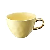 Cuiynice Keramik-Kaffeetasse, Keramikbecher, Frühstückstasse, Milchbecher mit Löffel, Kaffeetasse, Becher, Wasserbecher, 340 ml (Rosa, Gelb, Blau), Kaffeetassen-Set (Farbe: Giallo)
